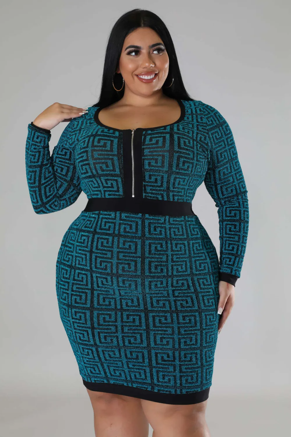 Robe tunique slim fit géométrique extensible pour femme grande taille GL