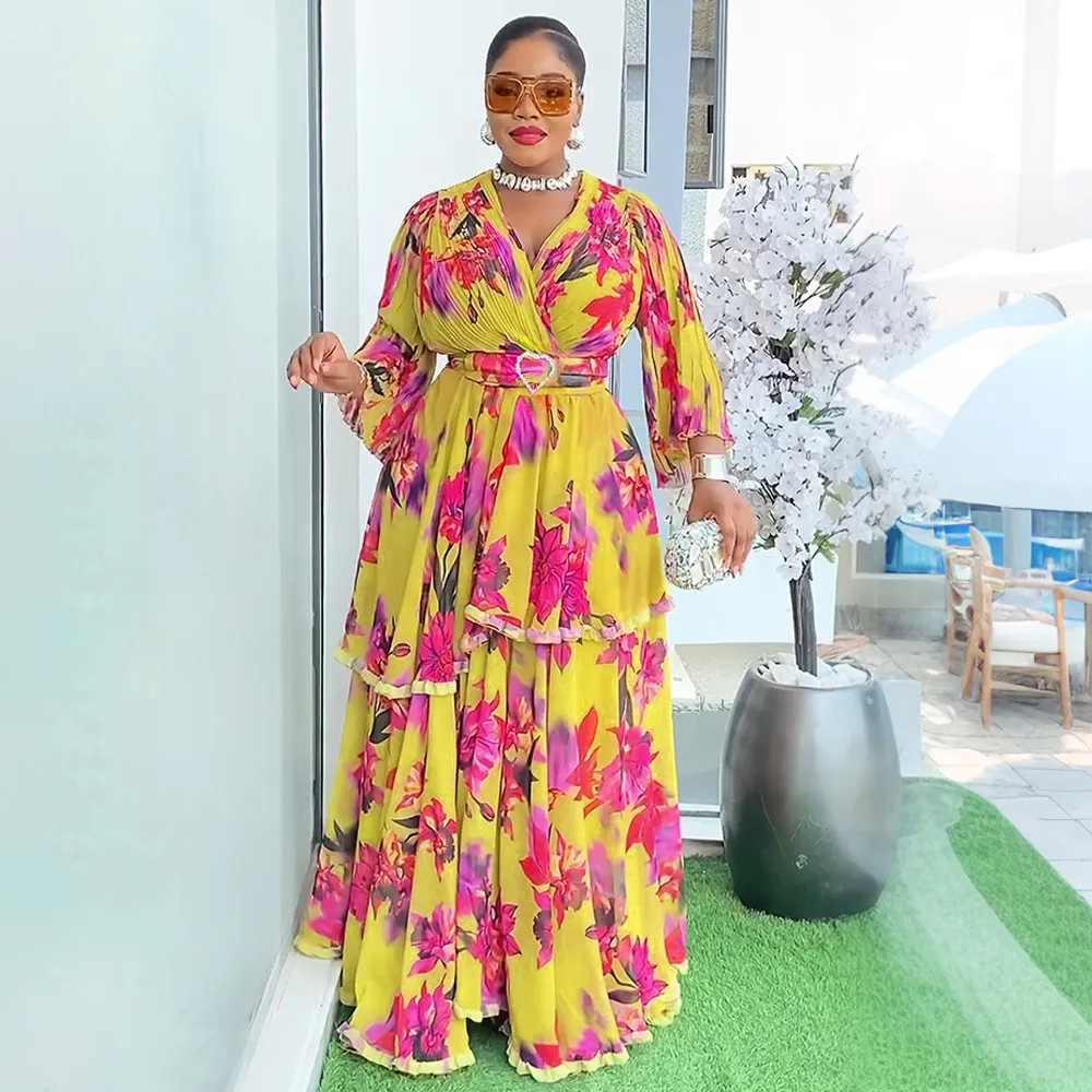 Robe longue à imprimé floral pour femmes africaines grande taille