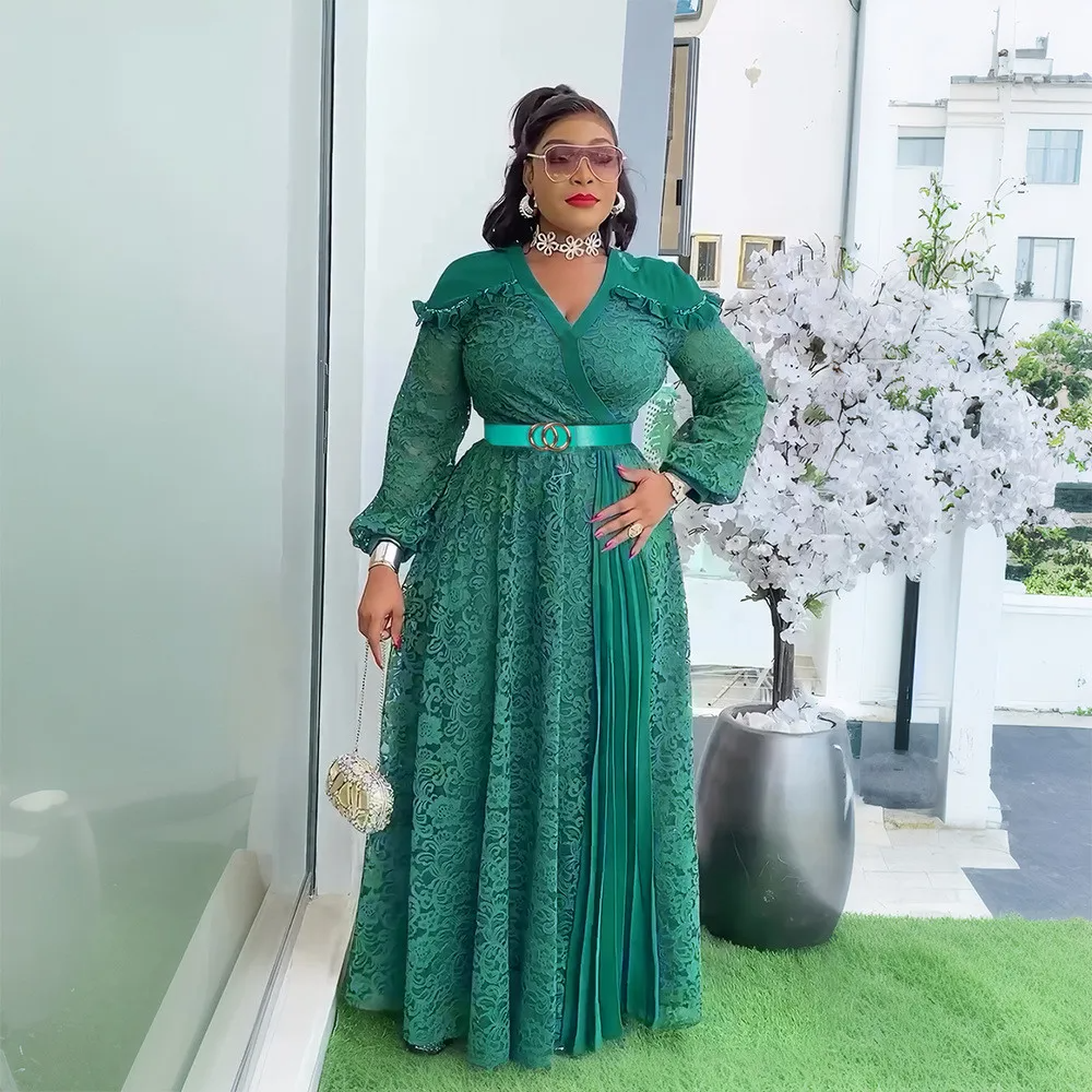 Robe longue élégante en dentelle patchwork pour femme grande taille