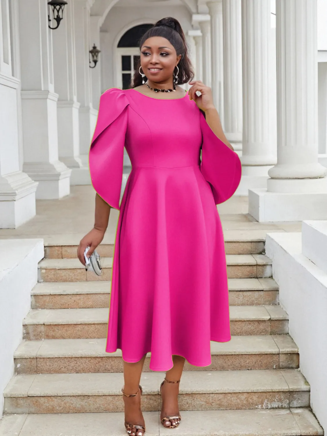 Robe de soirée à manches volantées pour femme