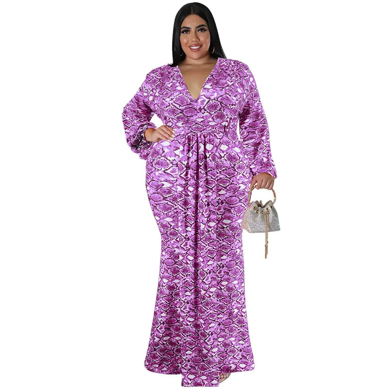Robe longue sirène à manches longues et col en V pour femme, grande taille GL