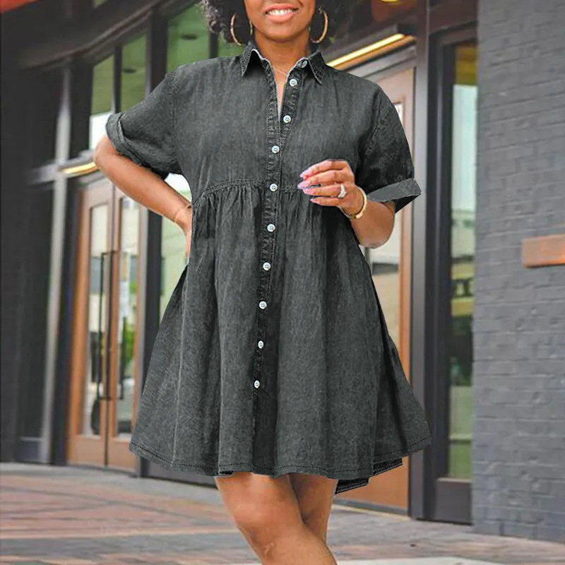 Robe bouffante en jean à manches courtes pour femme GL