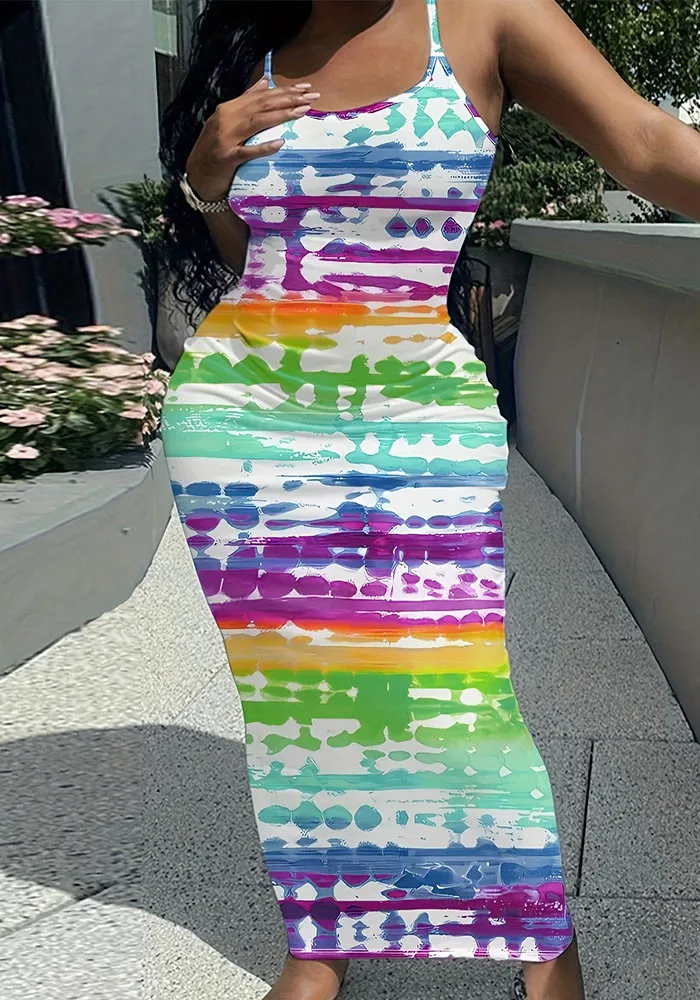Robe décontractée à bretelles spaghetti pour femme, imprimé aléatoire GL