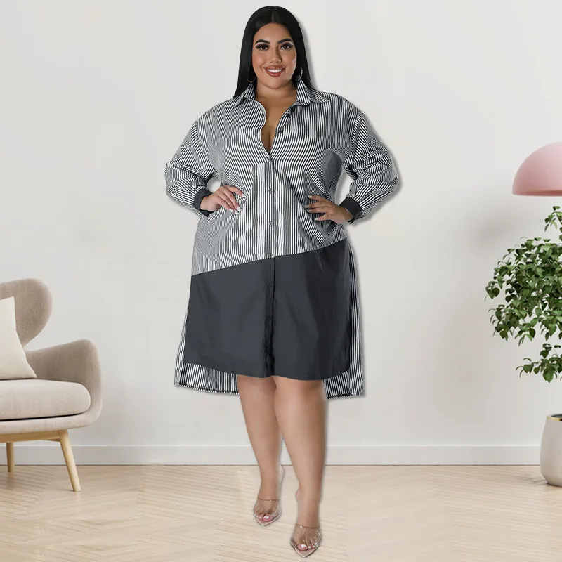 Chemise à manches longues rayée et color block pour femme grande taille GL