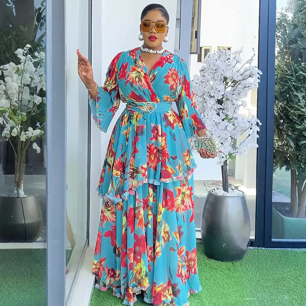Robe longue à imprimé floral pour femmes africaines grande taille