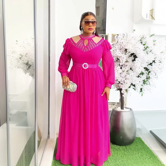 Robe élégante grande taille à perles et ceinture pour femme