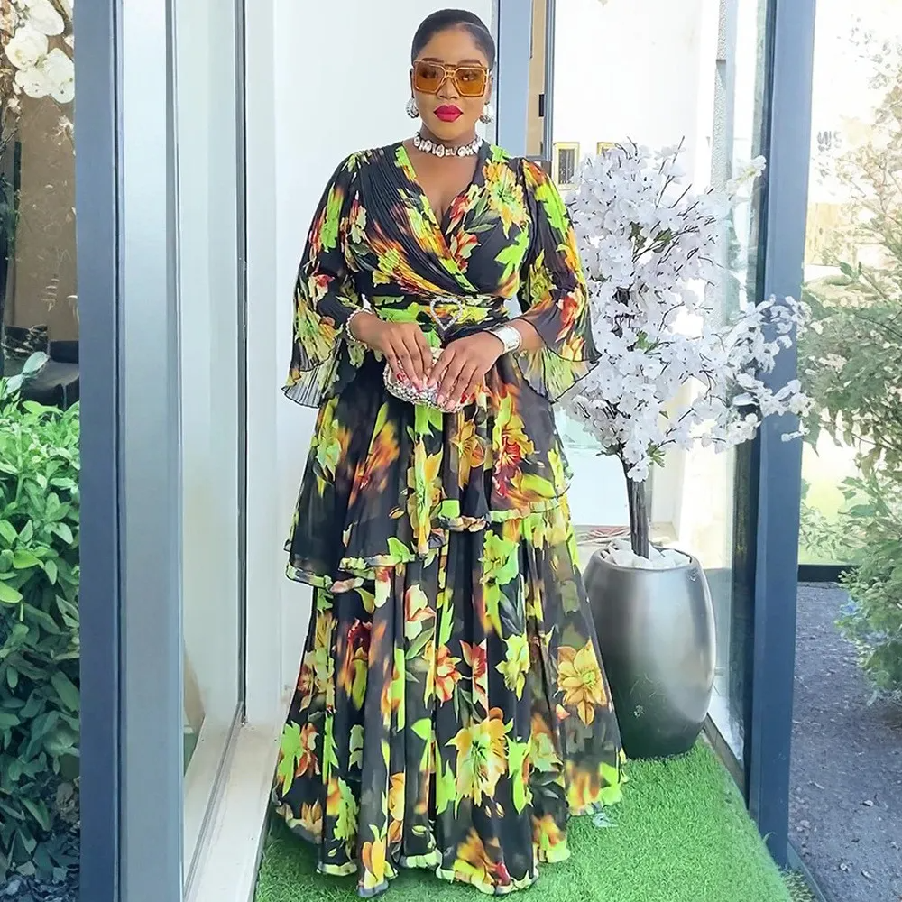 Robe longue à imprimé floral pour femmes africaines grande taille