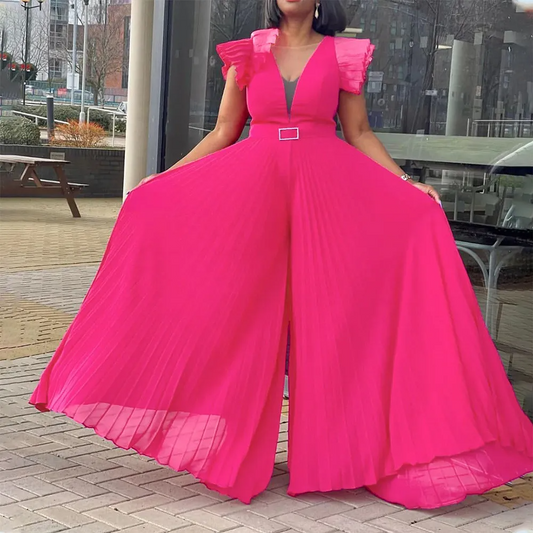Combinaison sexy plissée à taille large et ceinture pour femme, grande taille, en maille transparente, taille fine