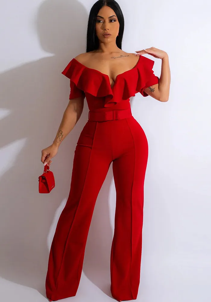 Combinaison sexy à volants et col en V pour femme GL