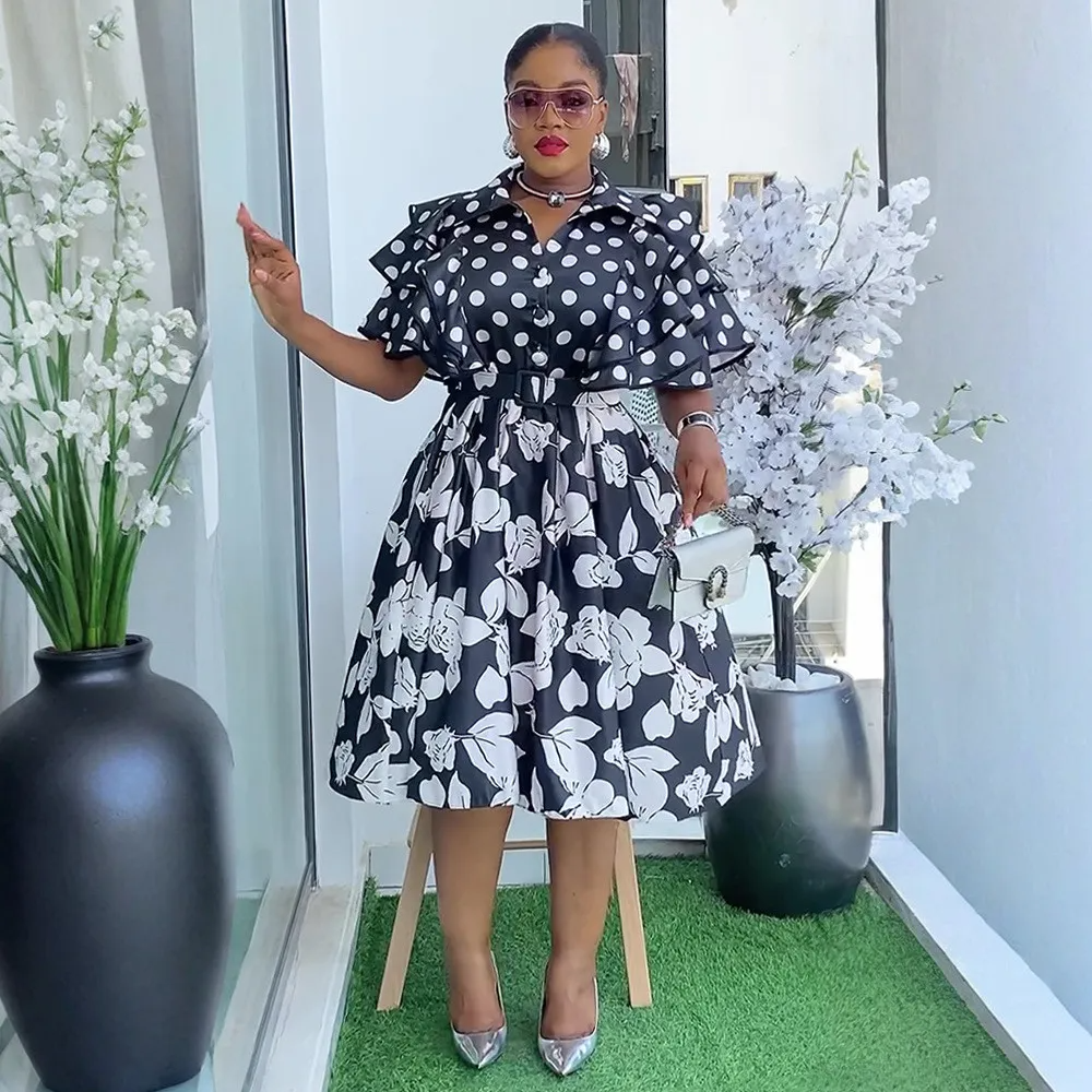 Robe trapèze grande taille à imprimé chemise pour femmes africaines