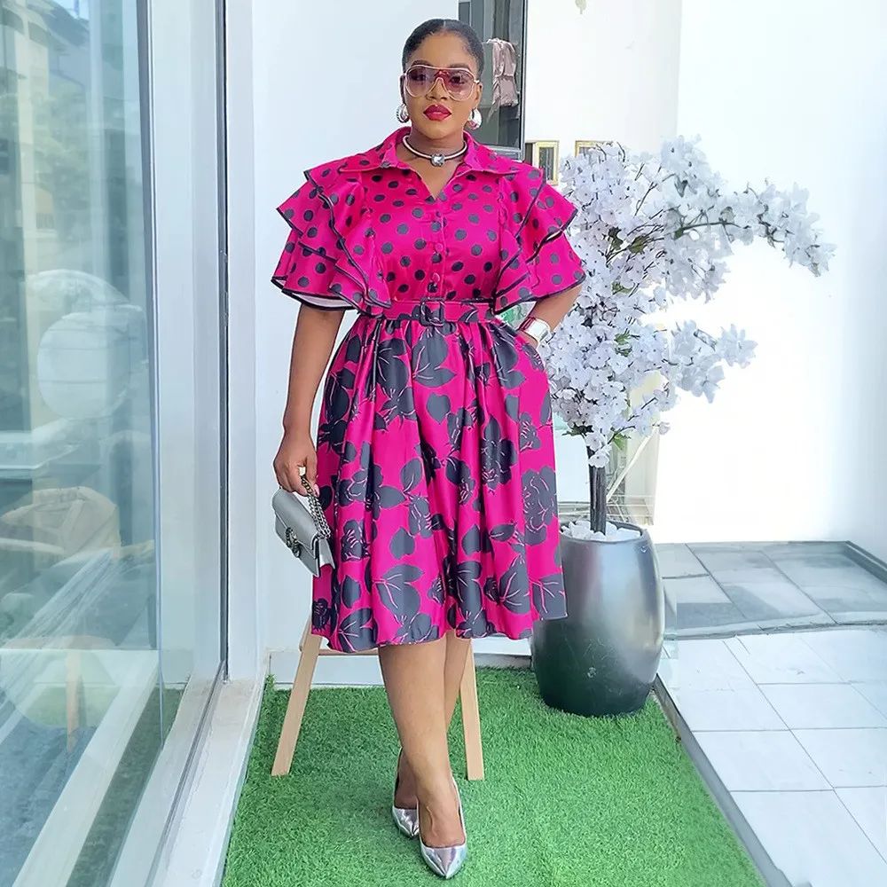 Robe trapèze grande taille à imprimé chemise pour femmes africaines