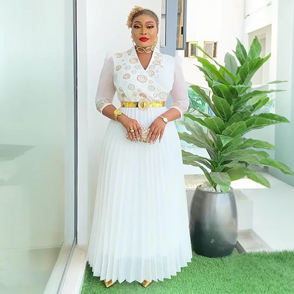 Robe de soirée/fête perlée à col en V, style africain, grande taille, chic et élégante, pour femme