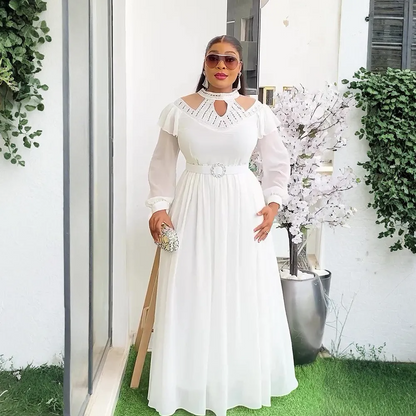 Robe élégante grande taille à perles et ceinture pour femme