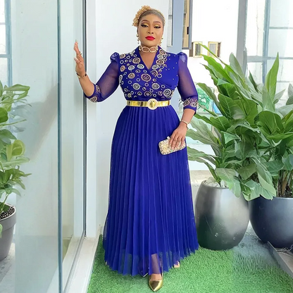 Robe de soirée/fête perlée à col en V, style africain, grande taille, chic et élégante, pour femme