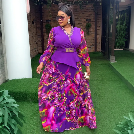 Ensemble deux pièces pour femme grande taille, robe à imprimé irrégulier africain