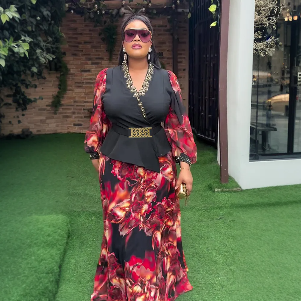 Ensemble deux pièces pour femme grande taille, robe à imprimé irrégulier africain
