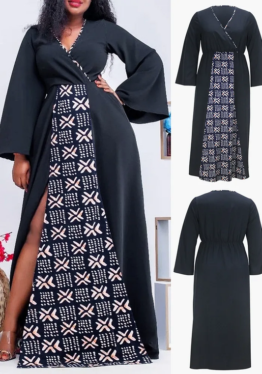 Robe portefeuille grande taille pour femme, col en V, fente latérale, taille fine, printemps et automne GL