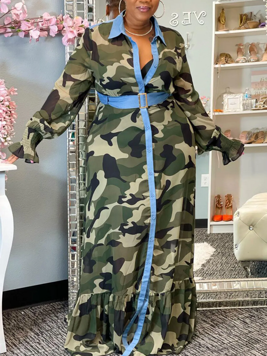 Robe camouflage patchwork en jean grande taille pour femme GL