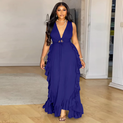 Robe sexy chic à volants, taille haute, bretelles creuses, grande taille