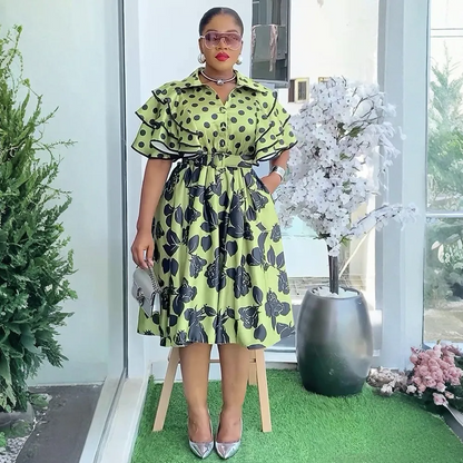 Robe trapèze grande taille à imprimé chemise pour femmes africaines