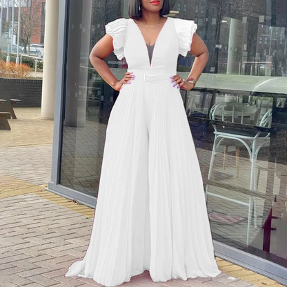 Combinaison sexy plissée à taille large et ceinture pour femme, grande taille, en maille transparente, taille fine