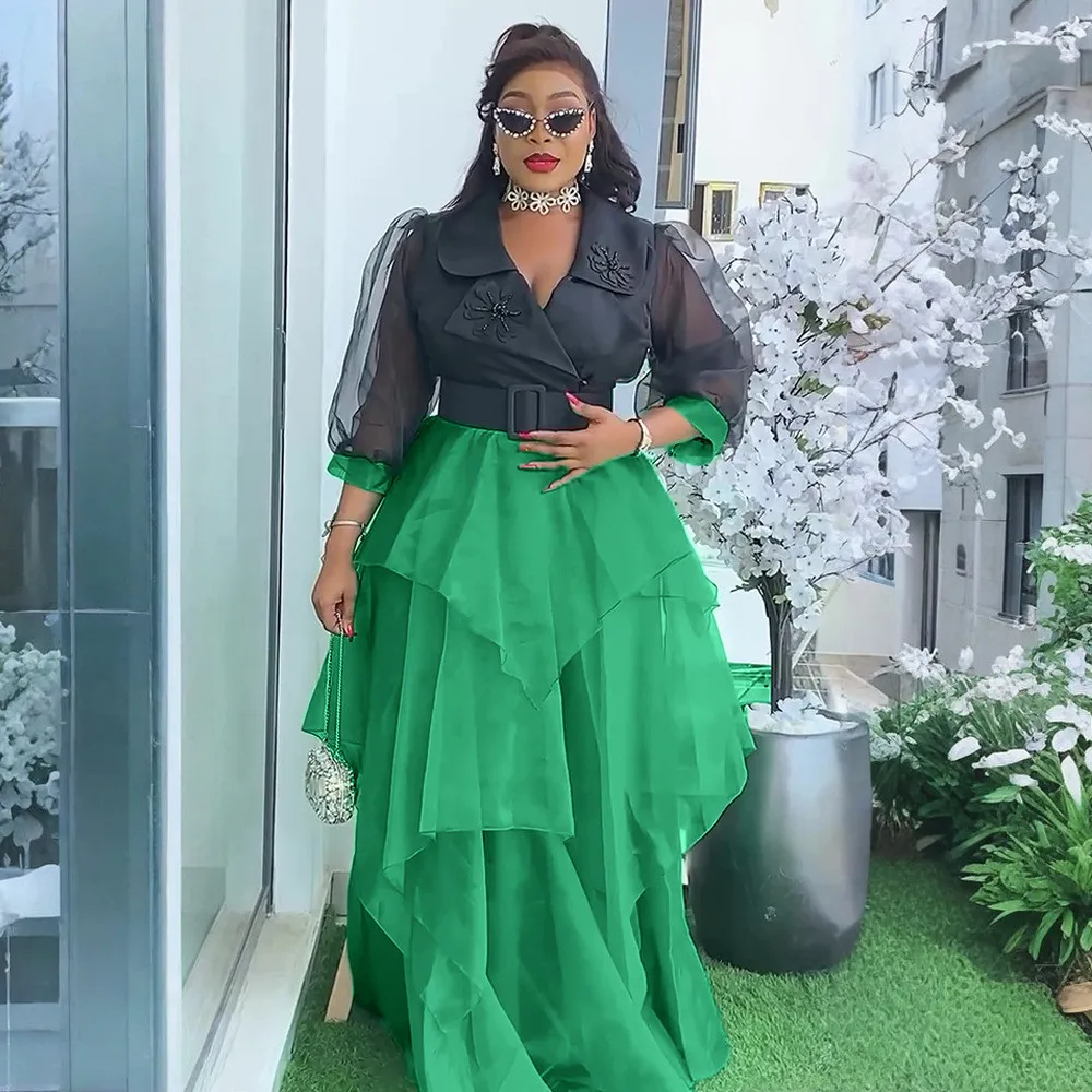 Robe longue élégante à blocs de couleurs pour femmes africaines de grande taille