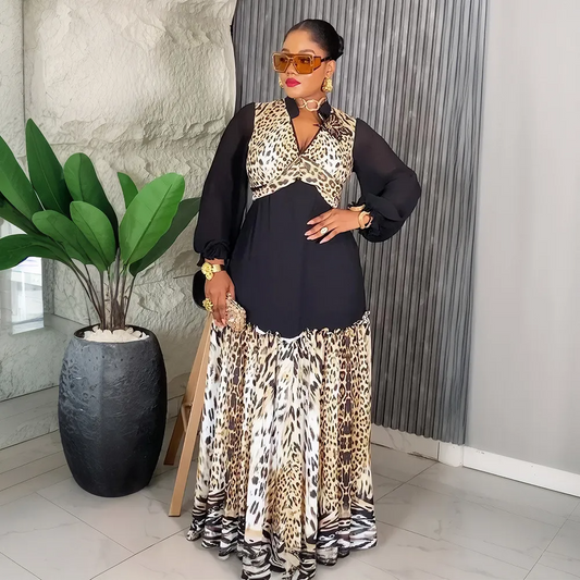 Robe longue à imprimé léopard pour femme, grande taille, style africain