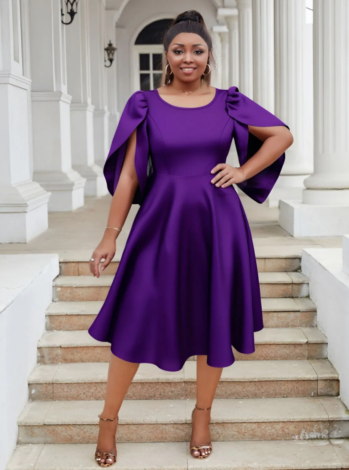 Robe de soirée à manches volantées pour femme