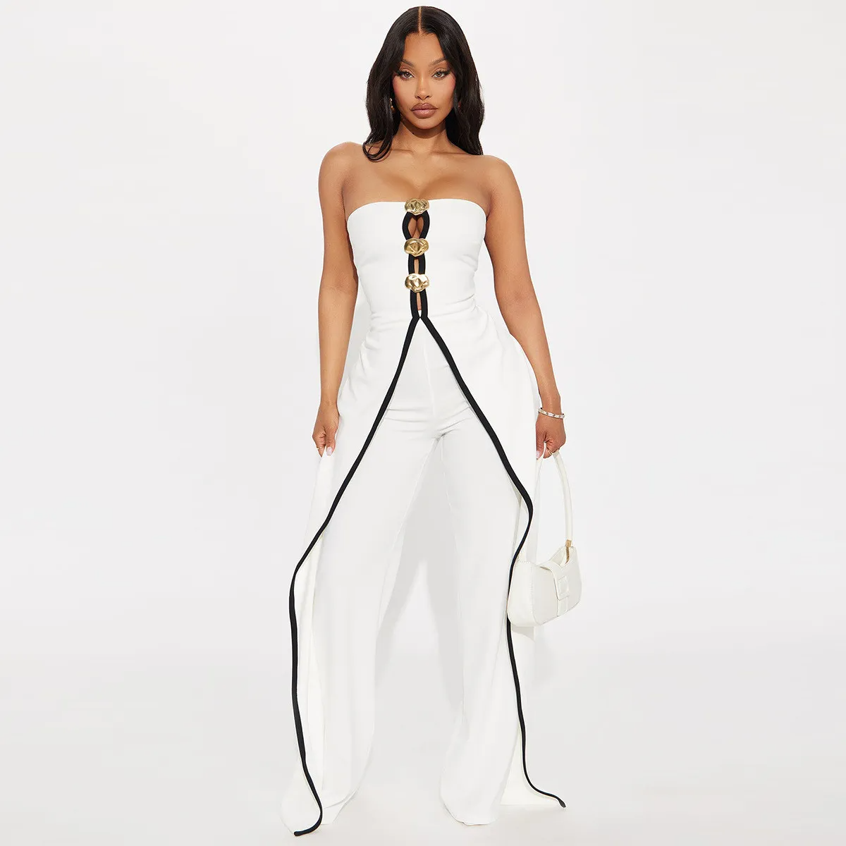 Combinaison de soirée élégante en deux pièces sans bretelles pour femme GL