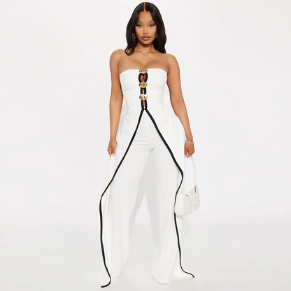 Combinaison de soirée élégante en deux pièces sans bretelles pour femme GL