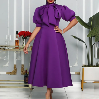 Robe de banquet d'été grande taille pour femmes, jupe à manches courtes, couleur unie, nœud