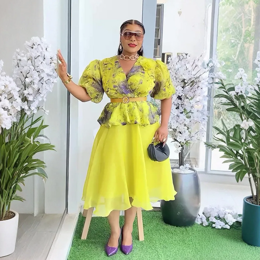 Robe longue imprimée élégante à manches bouffantes pour femmes africaines grande taille