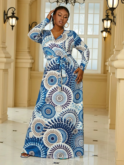 Robe longue de plage bohème sexy à manches longues et col en V pour femme grande taille GL