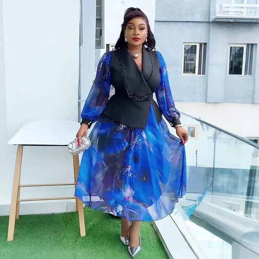 Robe mi-longue élégante à imprimé africain pour femme, grande taille, style automne/hiver, chic et color block