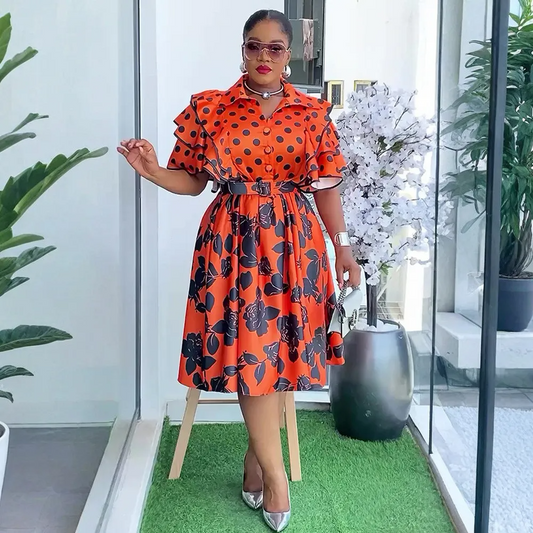 Robe trapèze grande taille à imprimé chemise pour femmes africaines