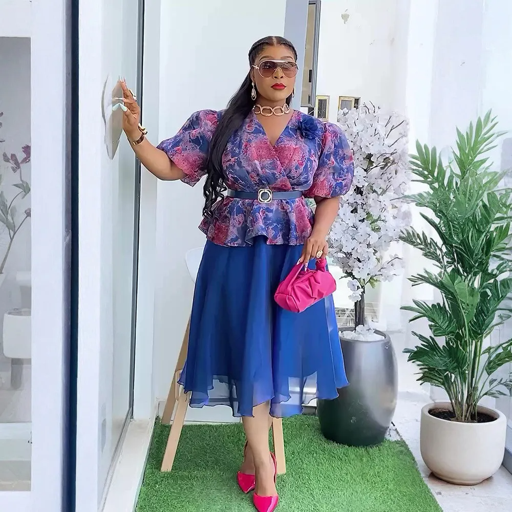 Robe longue imprimée élégante à manches bouffantes pour femmes africaines grande taille