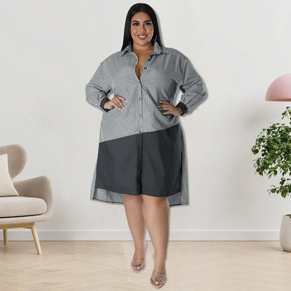 Chemise à manches longues rayée et color block pour femme grande taille GL