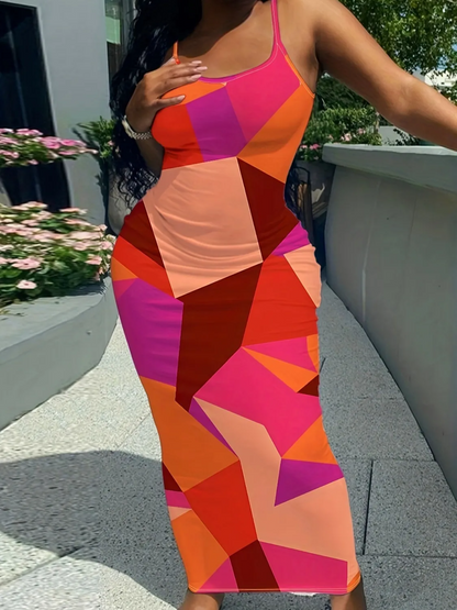 Robe décontractée à bretelles spaghetti pour femme, imprimé aléatoire GL