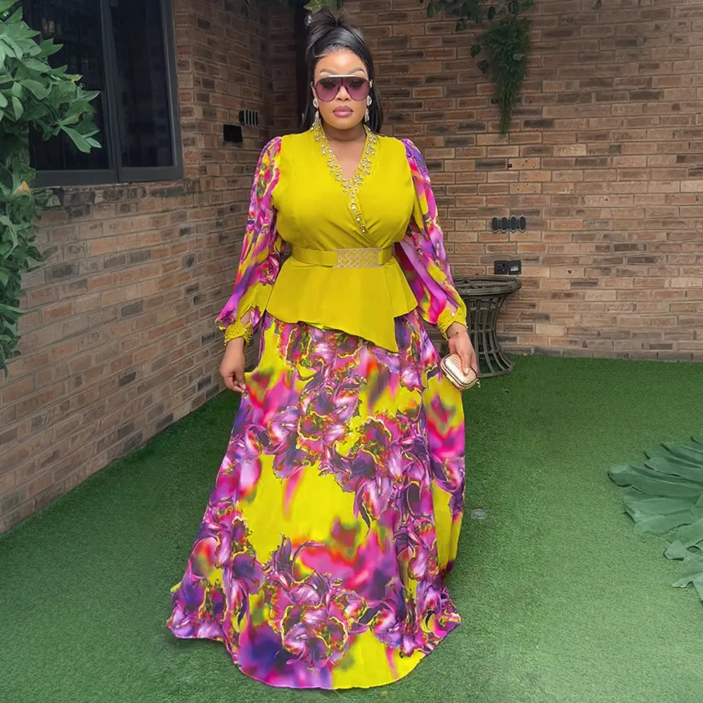 Ensemble deux pièces pour femme grande taille, robe à imprimé irrégulier africain