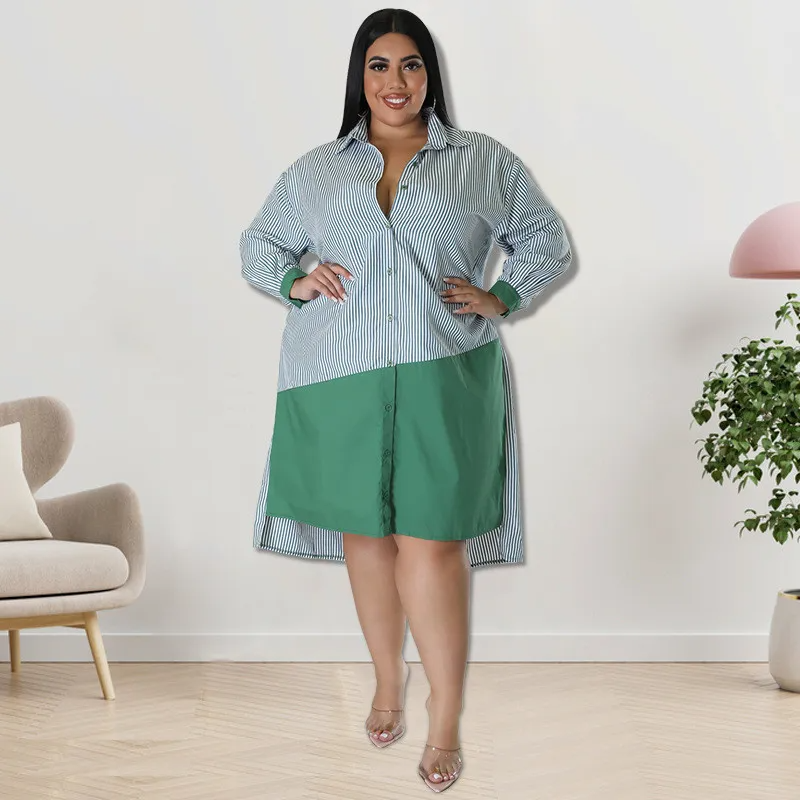 Chemise à manches longues rayée et color block pour femme grande taille GL