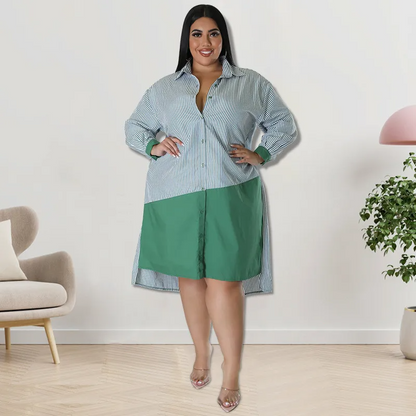Chemise à manches longues rayée et color block pour femme grande taille GL