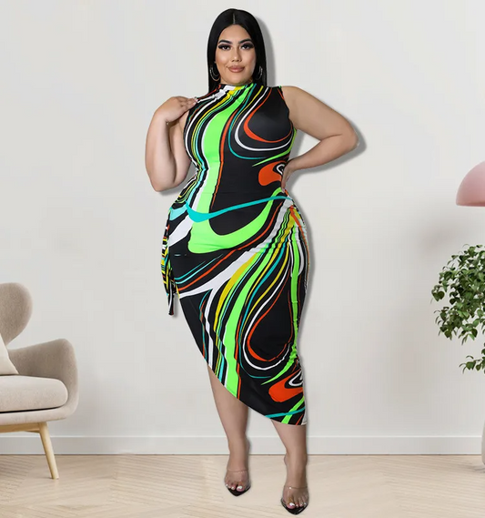 Robe moulante à lacets et imprimé irrégulier pour femmes de grande taille GL