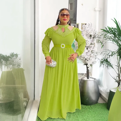 Robe élégante grande taille à perles et ceinture pour femme
